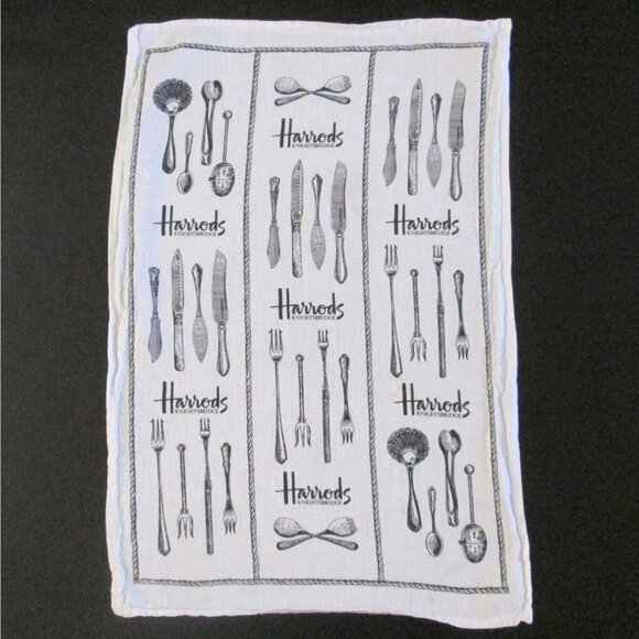 Harrods Other - Harrods Knightbridge Linen Blend Tea Towel B & W Silverware Utensils Small Flaws